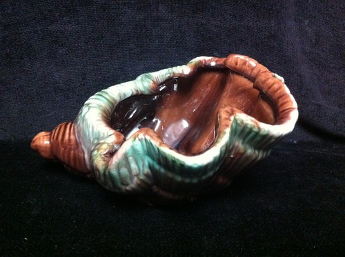 Vintage ROYAL HAEGER KERAMIK Muschelschale 9" Vase #R432 braun & mintgrün - Bild 2 von 8