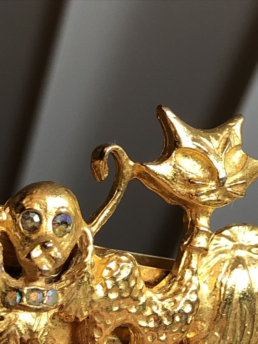4. Vintage Kirks Folly Gold brushed Cats Dogs Rhinestone  display picture 3