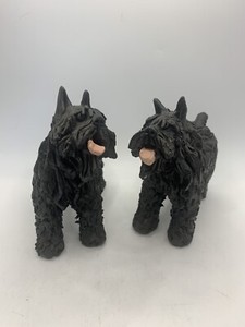 Vintage Art Pottery Bouvier dogs hand made Signed Unique Figurines set  Original