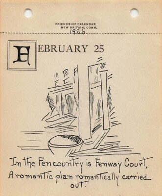 1926 Janet Robinson Calendar Page Fenway Court Architecture Quote Hand Inked
