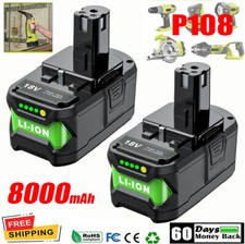 2PC 18V For RYOBI 18 Volt P108 One Plus 8.0Ah High Capacity Battery Lithium-Ion