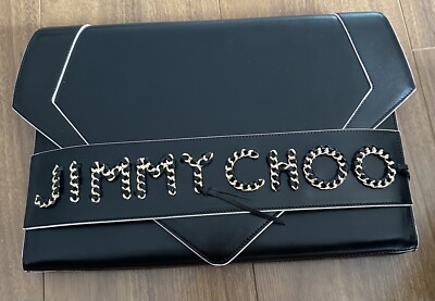 Original JIMMY CHOO Designer Tasche Sierra  Oversize Clutch Leder NEU Schwarz