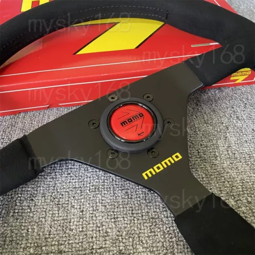 MOMO Monte Carlo 340mm 14' Suede Leather black Spoke Red Horn Steering Wheel - Picture 6 of 7