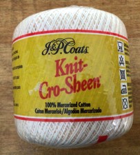VTG J  P COATS  Knit-Cro-Sheen  Cotton Crochet Thread, 225 Yards, Cream, New 