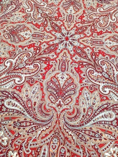 Midday Red Pavlovo Posad Wool Shawl with Silk Fringe 35x35" Russian Shawl 2062-5 - Picture 3 of 7