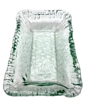 Recycled Sea Foam Green Art Glass Dish, Rectangular, Latticework Pattern, 8"x5"