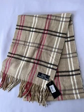CEJON Scarf Tan Plaid Fringe Soft Made in Italy 11" x 65"