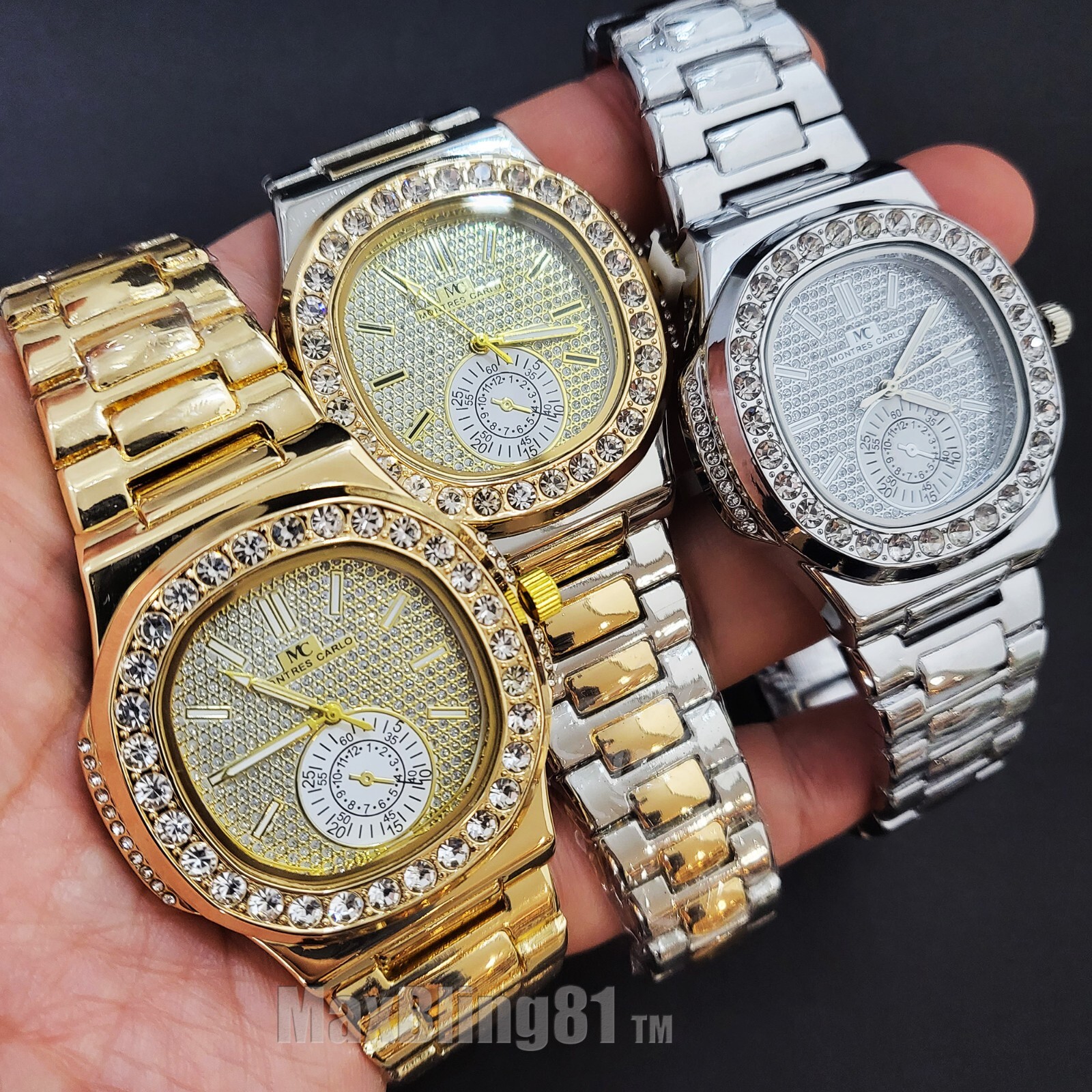 Men's White Gold Plated Iced Luxury Quavo Rapper's Metal Band Clubbing Watch - Foto 3
