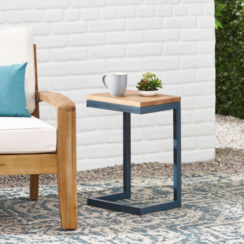 C-Shaped End Table, Fir Wood Top & Antique Iron Base, Industrial & Versatile - Picture 7 of 12