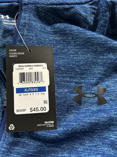 Men's UA Tech ½ Zip Long Sleeve Blue Mirage/Black (471) Under Armour XL - Picture 7 of 7