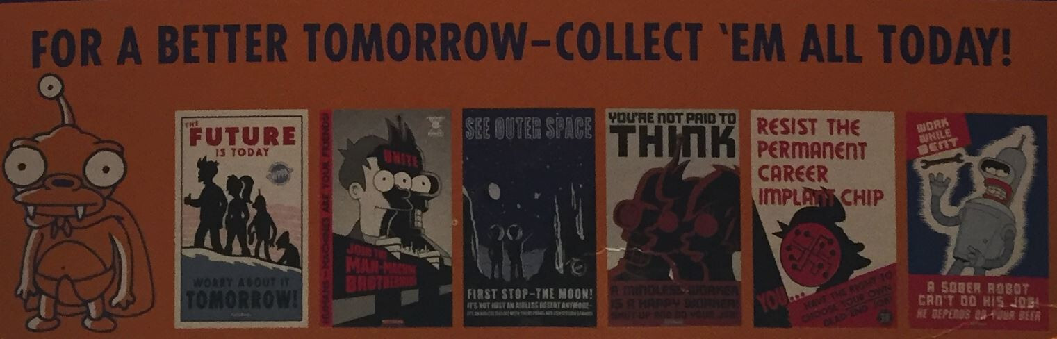 Futurama All Six (6) 16" H x 10" W Collectable Tin Metal Sign Rocket USA = RARE