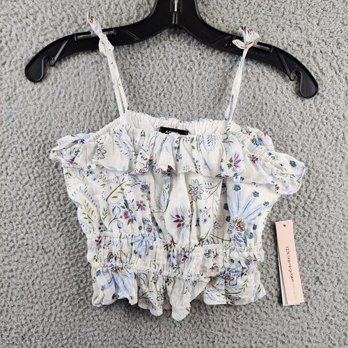 Aqua Floral Tie Strap Crop Top Girls' M White Multi Pullover Style Sleeveless