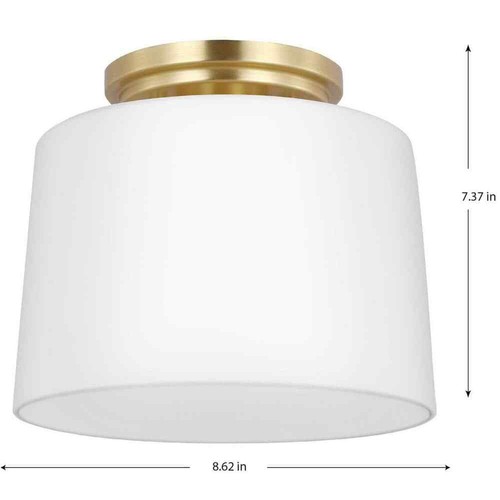 Progress Lighting Adley 8.62 in. Satin Brass Etched Opal Glass Flush Mount Light - Picture 2 of 12