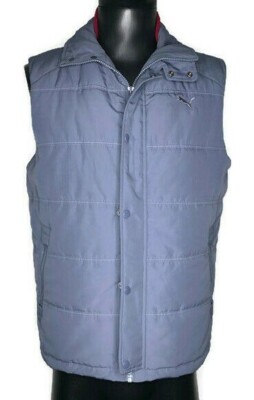 Puma Women's Quilted Puffer Vest Full Zip Jacket Lined Blue Grey Size Medium EUC