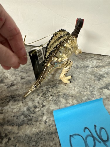 Robert Stanley Gold Glitter Deinocheirus Dinosaur Blown Glass Christmas Ornament - Picture 6 of 11