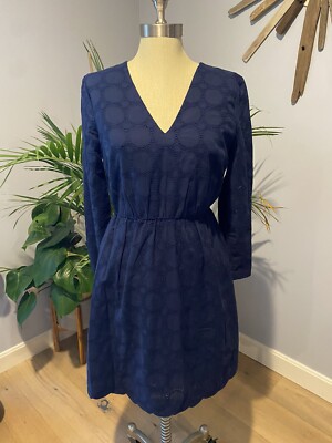 J Crew Knee Length Dress Long Sleeve Navy Blue Lace Lined V Neck Size 4 EUC  | eBay