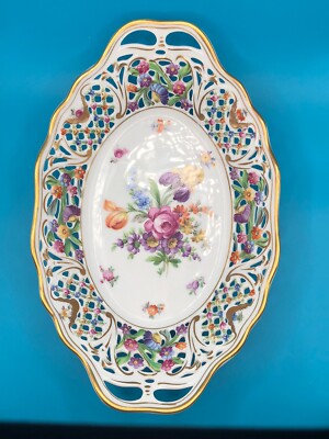 Schumann Bavaria Reticulated Pierced Hand Painted Oval Bowl 10 1/2” | eBay