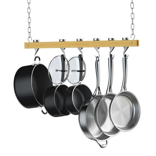  NC-00269 Standard, Single Bar, 36-Inch Ceiling Mounted Wooden Pot Rack, Brown 