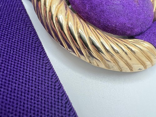 VTG Purple Gold Elastic Cinch Belt Suede Buckle S/M 80s Stretch Eggplant Caftan - Picture 8 of 9