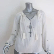 Isabel Marant Etoile Melina Peasant Blouse Cream Embroidered Cotton Size 34