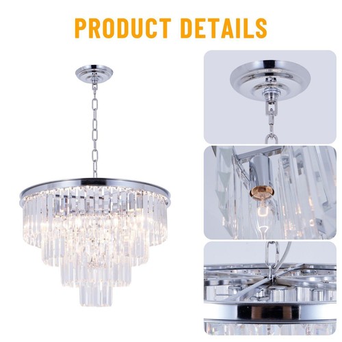 20" Modern 4-Layer Crystal Chandelier Chrome Silver Pendant Lamp Ceiling Fixture - Picture 6 of 13