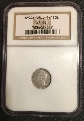 1894A VENEZUELA 1/4 Bolivar Silver Coin NGC XF45