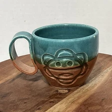 Puerto Rico Ceramic Coffee Tea Mug P & L Art Pottery Sun Face Frog Turquoise