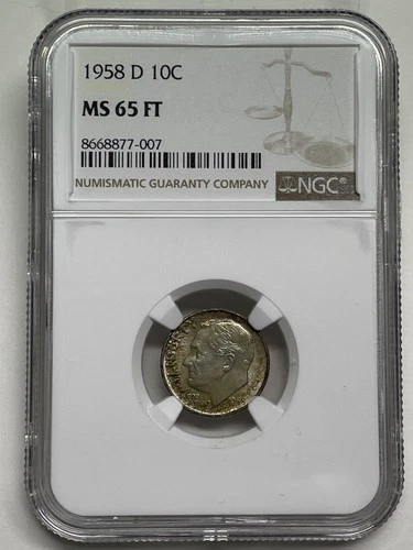 1958-D Roosevelt Dime 10c NGC MS 65 FT Full Torch Mint State Uncirculated Coin