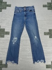Mother The Insider Crop Step Chew Jeans Womens 27 Blue Denim Distressed 26x26