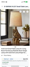 Owl Shape Small Table Lamp Bedroom Living Room Nightstand Farmhouse Gold Lamps