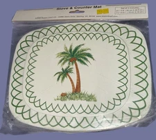 Vintage Reston Lloyd Stove & Counter Mat PALM TREES Set of 2 Trivets SEALED 2002