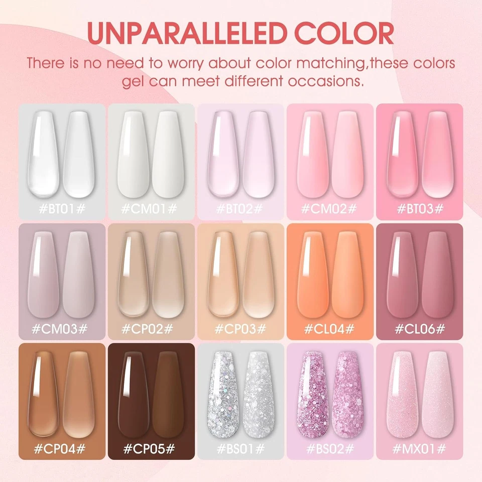 Poly Nail Gel Set UV Lampe 15 Farben 16ML Slip Solution Base Top Matte Acrylnäge - Bild 2 von 4