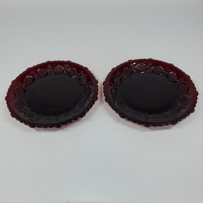 Avon 1992 VTG 1876 Cape Cod Bread & Butter Dish Set of 2 Ruby Red NOS In Box.