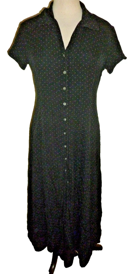 Vestido largo a lunares 100% seda Lauren Ralph Lauren negro manga corta forrado talla 8 Foto 2 de 4