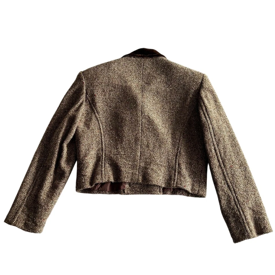 Conjunto de Traje Express De Colección Años 90 Mezcla de Lana Doble Pecho Falda Envolvente Tweed Marrón S Foto 3 de 4