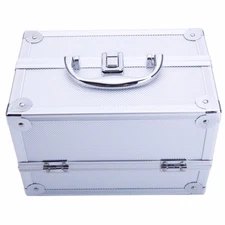 Silver Aluminum Makeup Train Case Jewelry Box Cosmetic Organizer with Mirror NEW