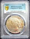 1927 SILVER PEACE DOLLAR PCGS GOLD LABEL AU DETAILS Cleaned