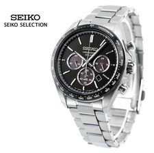 New SEIKO SELECTION SBPY Series Black Chronograph Solar Analog Men's Watch