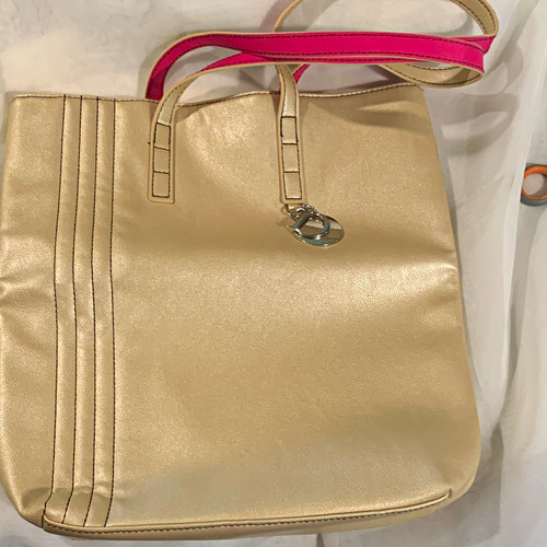 Dior Women’s Metallic Gold/Pink Tote Bag Double Handles Logo Silver Hardware