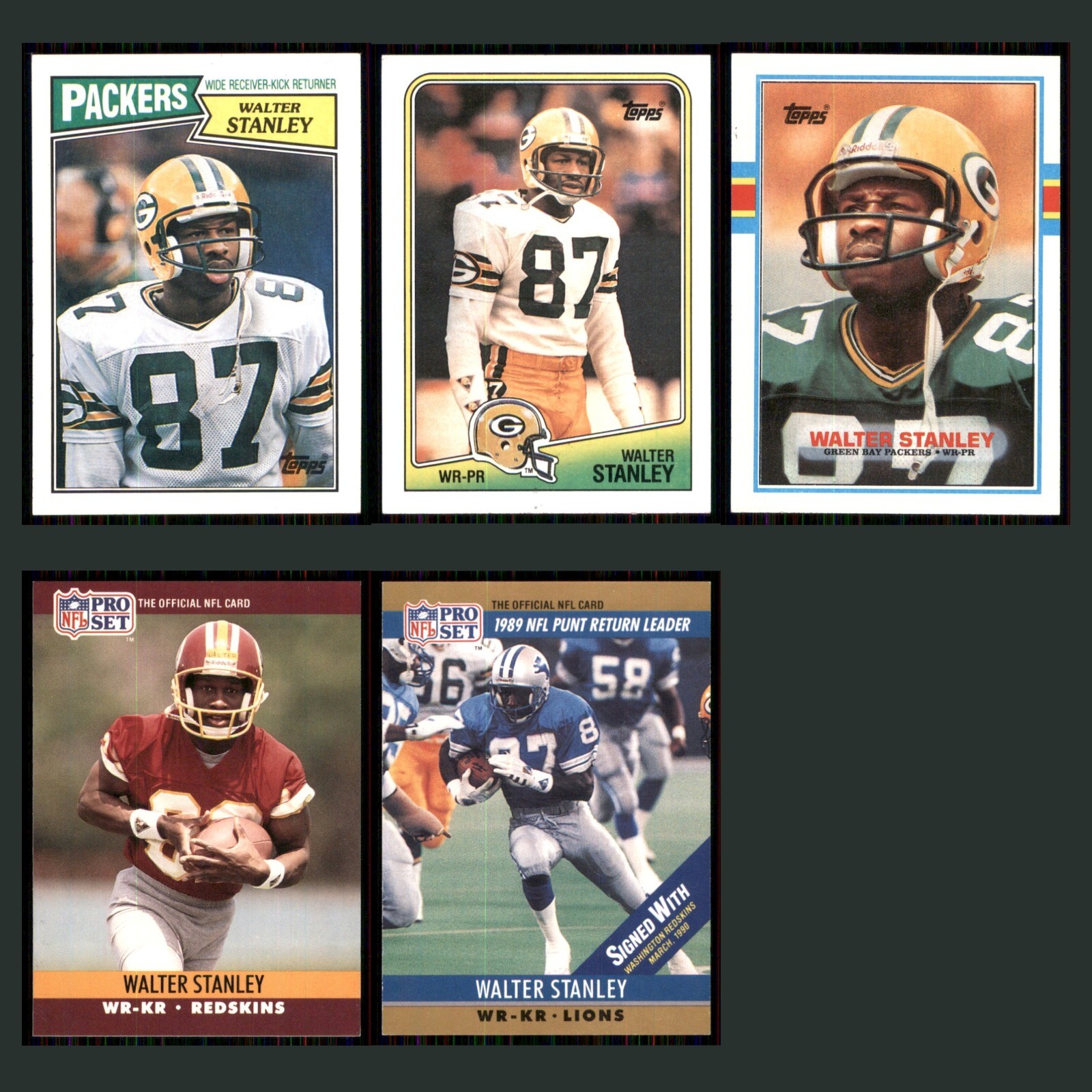 Walter Stanley Rookie Lot 5 Football Cards 1987 Topps Green Bay Packers Set NFL