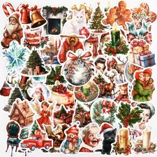 Christmas Stickers, 50 Pcs Non-Repeating Vintage 50Pcs,