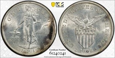 1908 S U.S. Philippines Silver Peso PCGS Uncirculated Details Cleaned