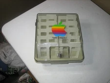 VINTAGE APPLE COMPUTER FLOPPY DISK STORAGE BOX WITH APPLE LOGO AND LOCKING KEY