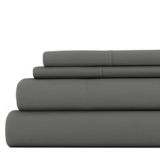 4-Piece Gray Solid Microfiber 300 Thread Count Queen Sheet Set