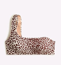 NWT J.Crew One Shoulder Bikini Top Leopard Print Small Brown Beige BF203