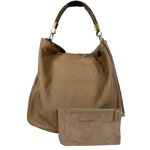 YVES SAINT LAURENT YSL Roady Leather Hobo Shoulder Bag Brown Beige Gold Pouch