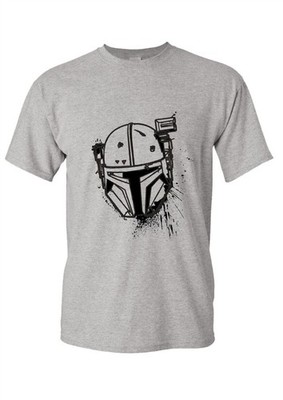 Star Wars Mandalorian Helmet Cartoon Print T-Shirt grau Madalorianer Helm unisex