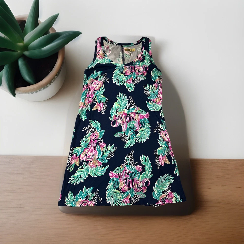 Lilly Pulitzer Dress Small Navy Blue Raylee Tank Inky Peanut Gallery Elephant - Image 2 of 4