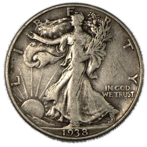 1938-D Walking Liberty Silver Half Dollar Very Fine VF Near XF