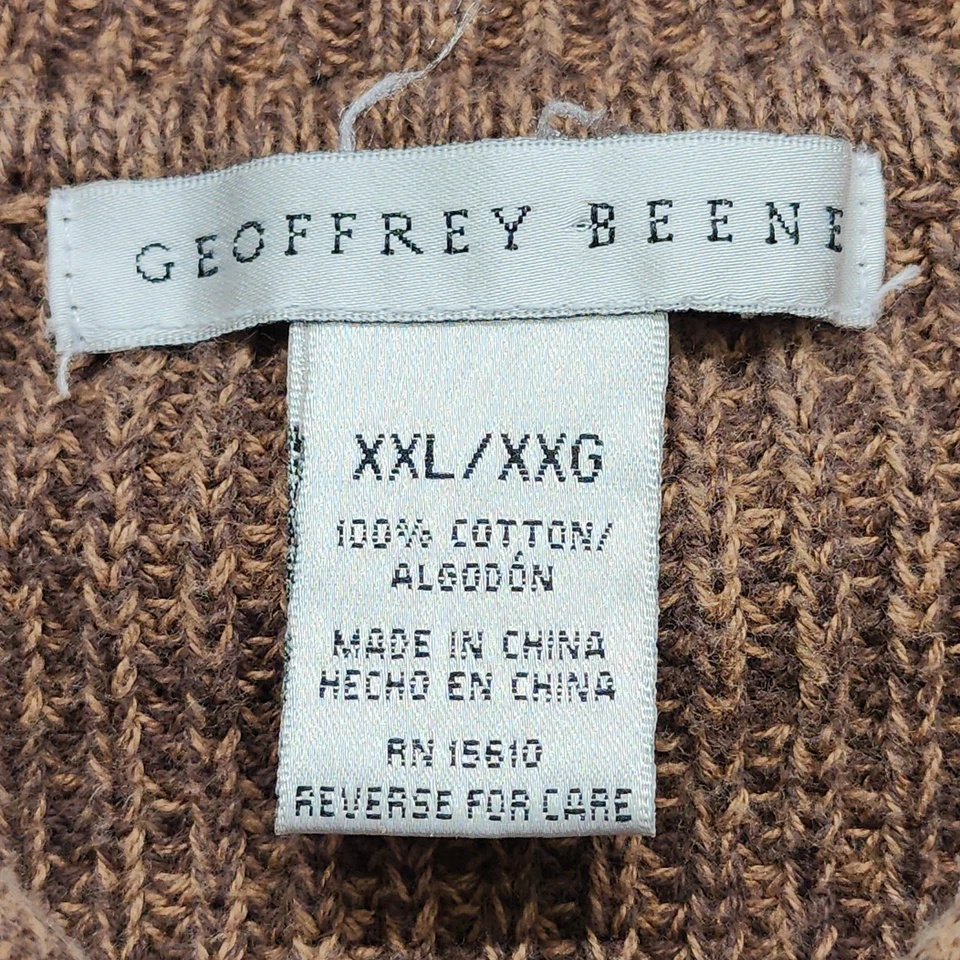 Suéter Geoffrey Beene Para Hombres XXL Marrón Grueso Algodón Tejido 1/4 Cremallera Pullover Preppy Foto 3 de 4